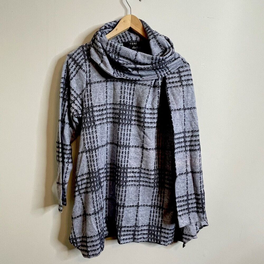 Toni Morgan Plaid Cowl Neck Tunic Sweater with Pockets Womens Size M NWT